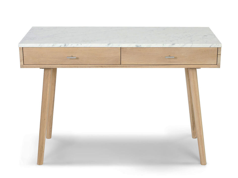 Viola 44" Rectangular Italian Carrara White Marble Writing Desk with Walnut Leg
