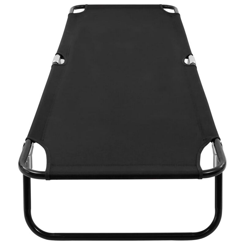 Zena Outdoor Lounger Sunbed, Black Fabric 75 Inch Foldable Steel Frame - Benzara