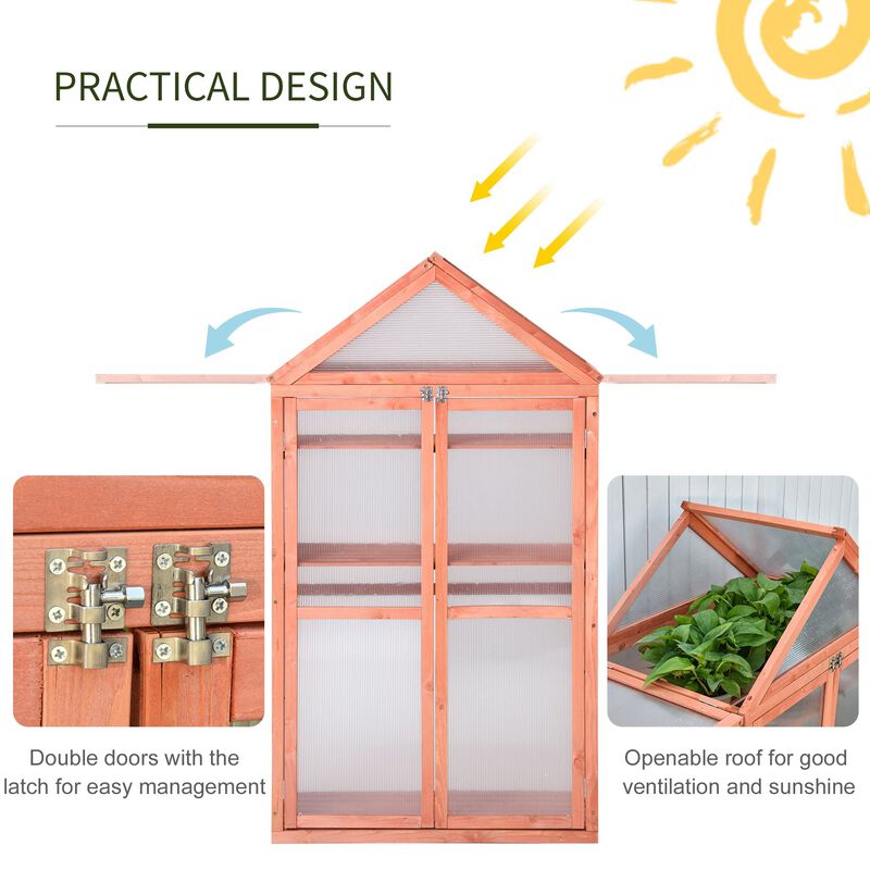 Orange Plant Protector: 32"x19"x54" Wooden Greenhouse with Shelves
