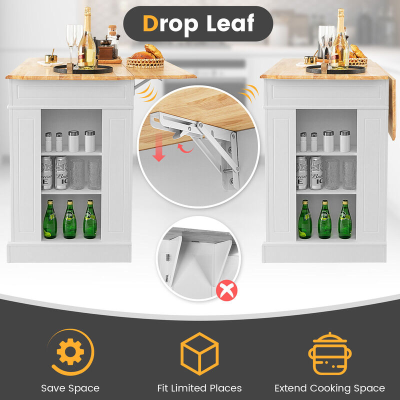 Kitchen Island with Storage and 3-Level Adjustable Shelves