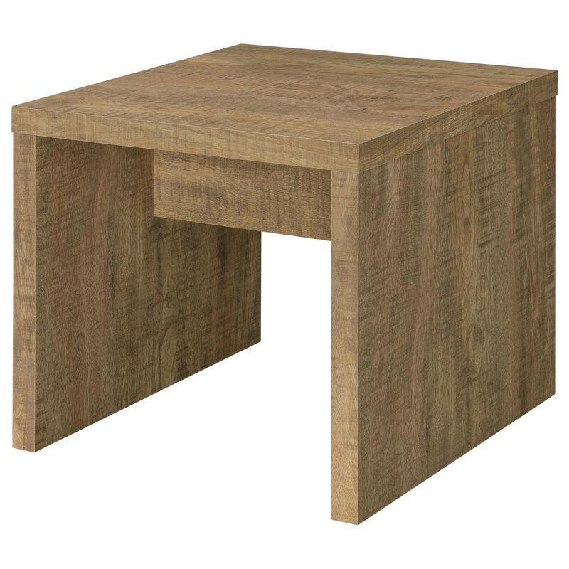 Nette 24 Inch End Table with Rough Hewn Saw Marks, Wood, Natural Brown - Benzara