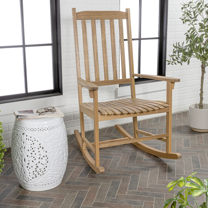 Seagrove Farmhouse Classic Slat-Back Acacia Wood Outdoor Rocking Chair