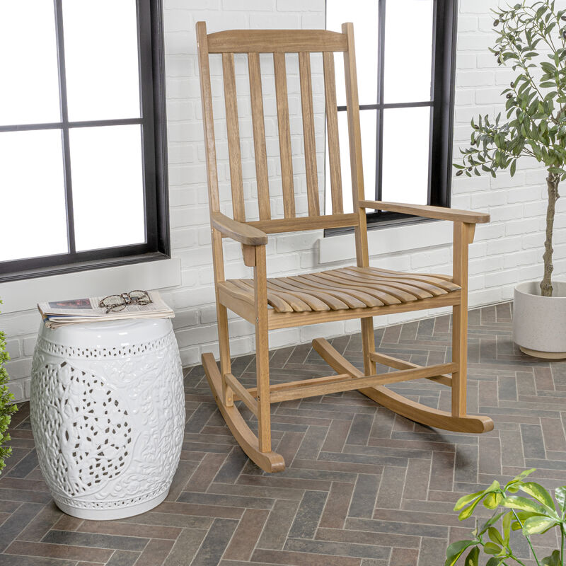 Seagrove Farmhouse Classic Slat-Back Acacia Wood Outdoor Rocking Chair
