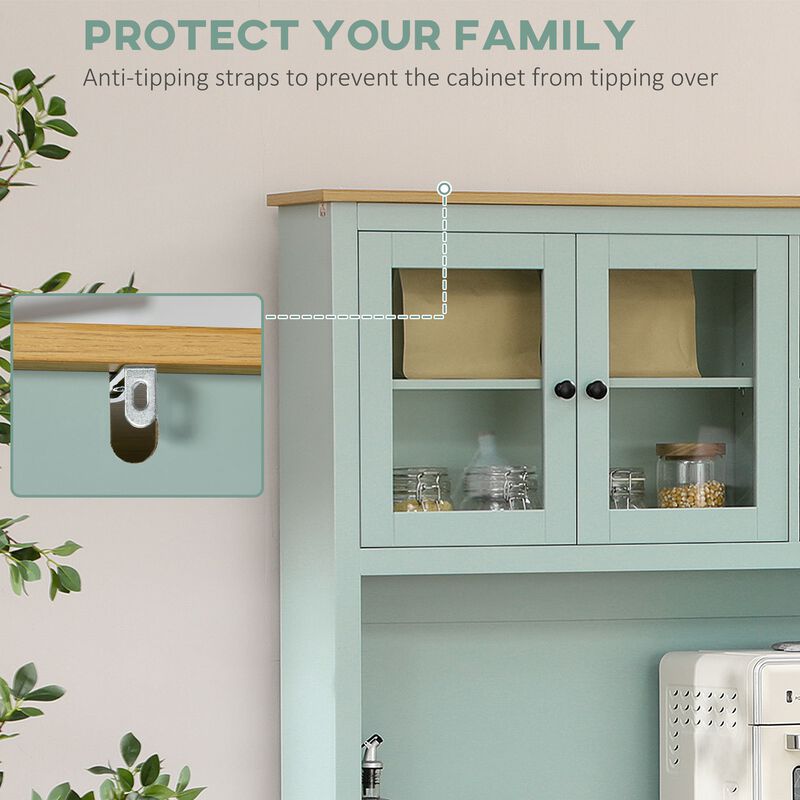 Light Blue Kitchen Cabinet: 71" Pantry with Hutch, Glass Doors