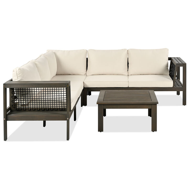 Merax Outdoor Acacia Wood Sofa Set with Coffee Table