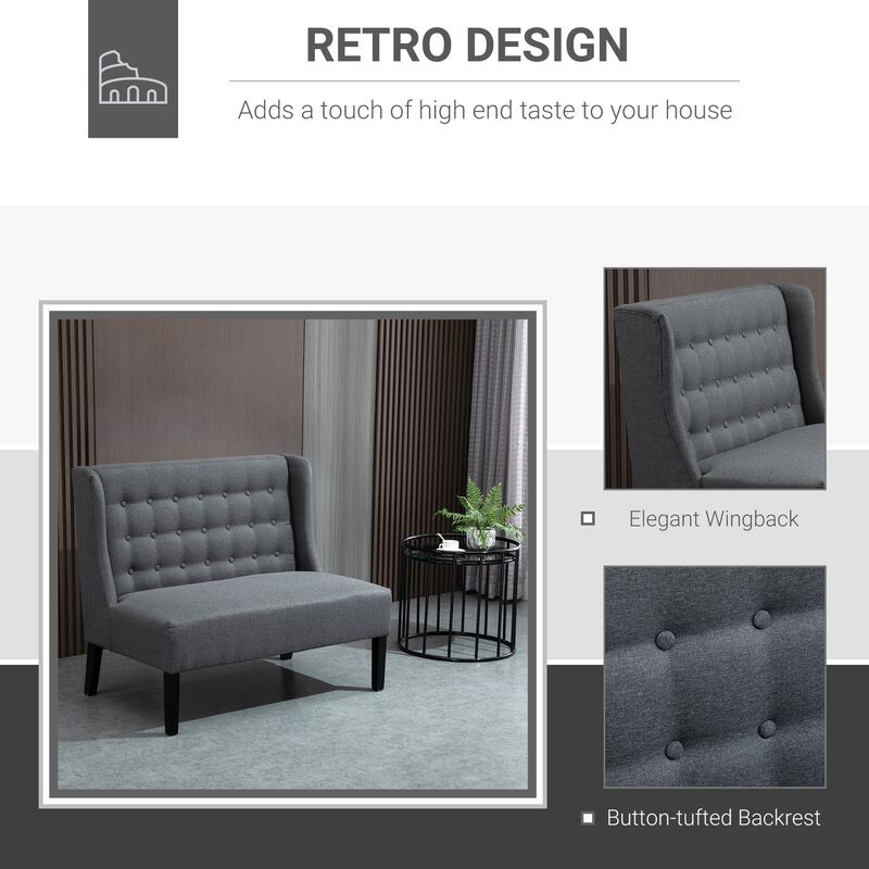 Gray Classic Loveseat: Linen Wingback with Button Tufting