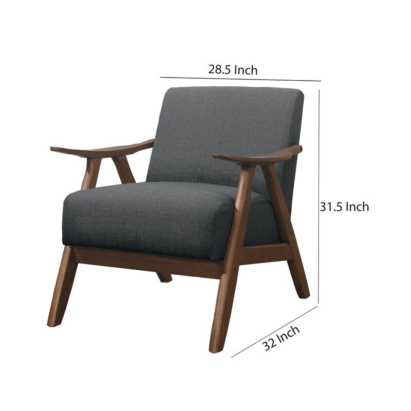 Fabric Upholstered Accent Chair with Curved Armrests, Gray-Benzara