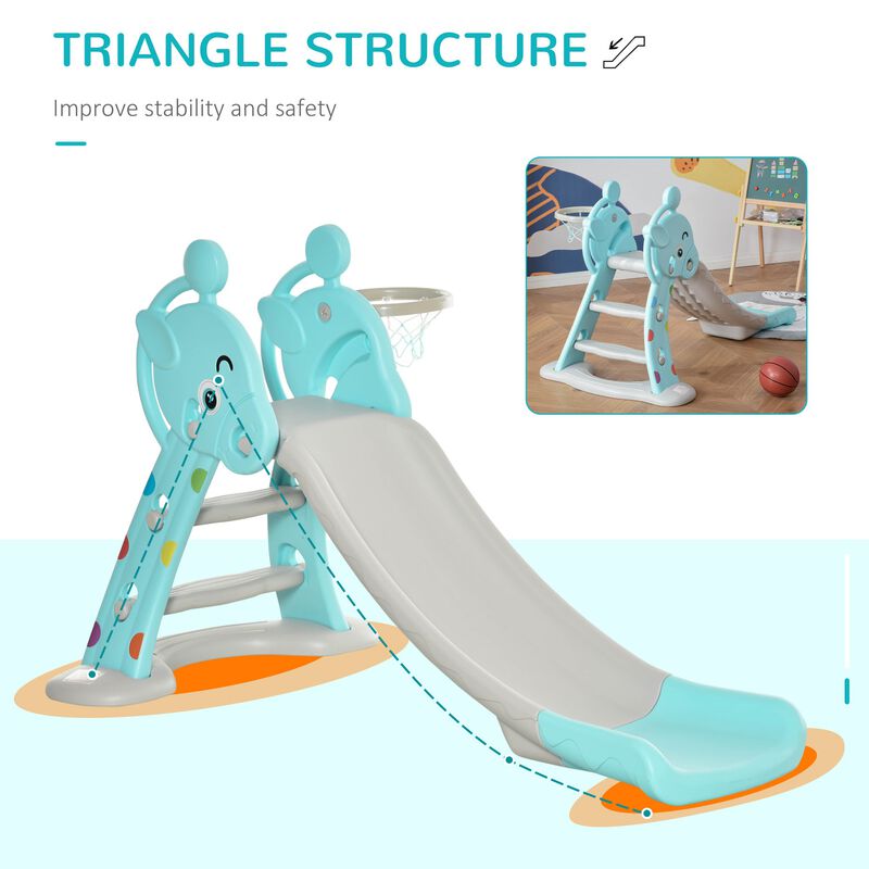 Blue Toddler Playset: Kids Slide and Basketball Hoop Combo