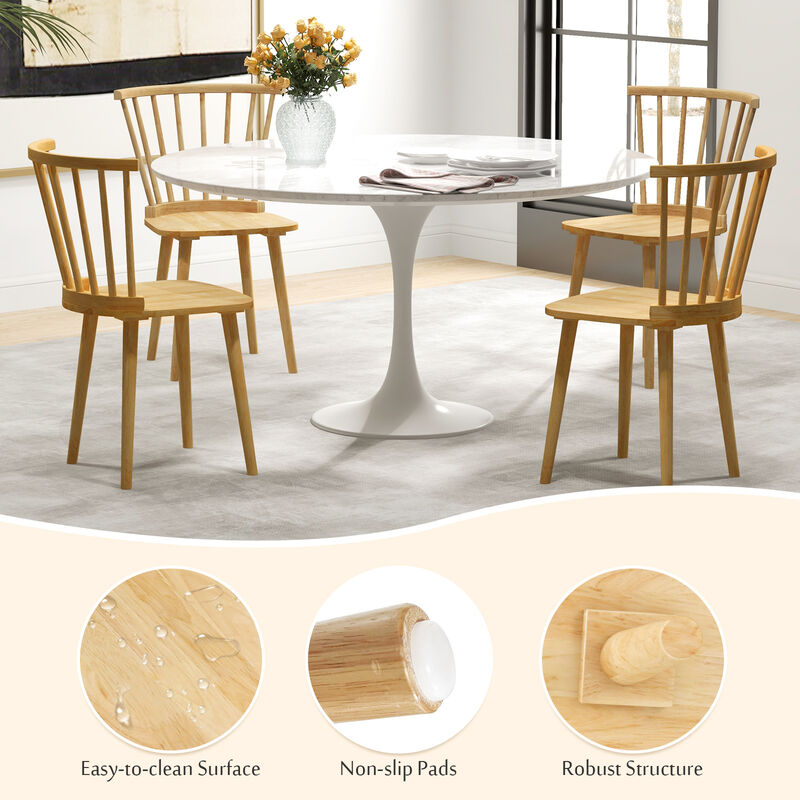 Windsor Dining Chairs Set of 2 Rubber Wood Kitchen Chairs with Spindle Back
