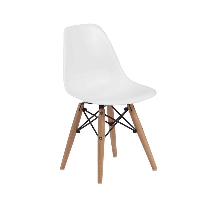 Ben Kids Dining Chair Set of 2, Modern White, Eiffel Brown Wood Legs - Benzara