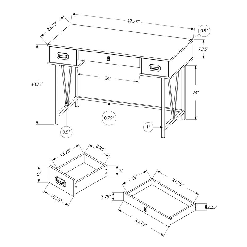 Monarch Specialties I 7414 Computer Desk, Home Office, Laptop, Storage Drawers, 48"L, Work, Metal, Laminate, Beige, Black, Transitional
