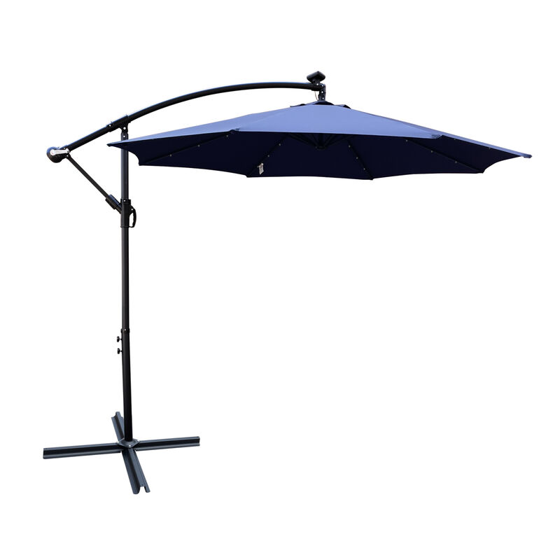 10ft LED Solar Patio Umbrella with Crank and Cross Base