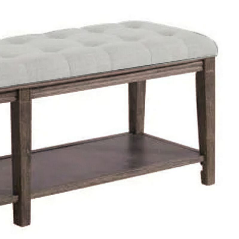 Bench with Button Tufted Seat and Open Shelf, Beige-Benzara