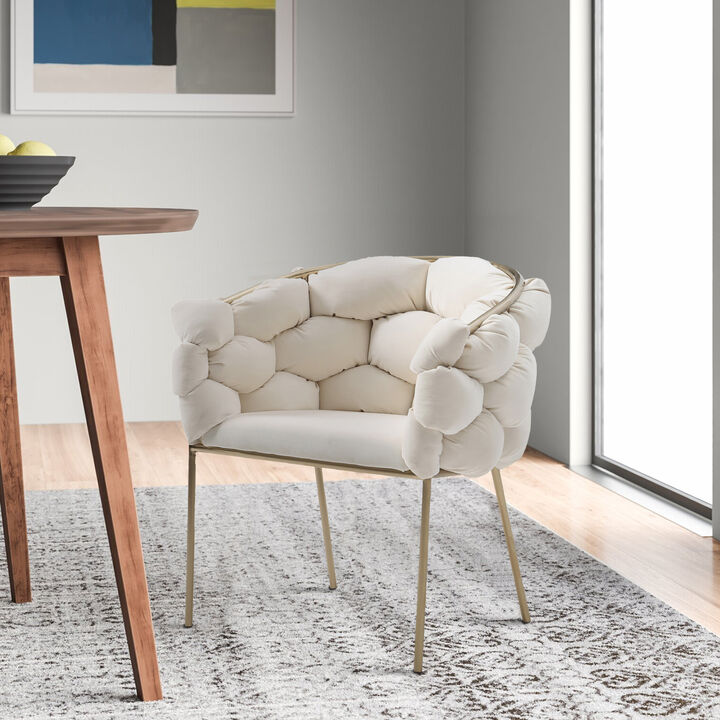 Cid 26 Inch Modern Curved Dining Chair, Bubble Tufted Back, Cream - Benzara