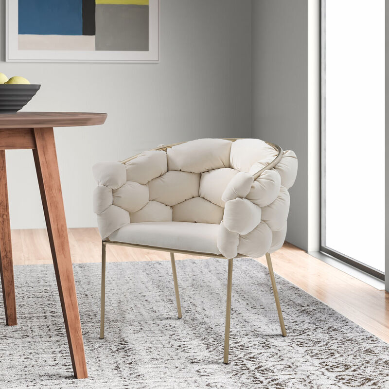 Cid 26 Inch Modern Curved Dining Chair, Bubble Tufted Back, Cream - Benzara