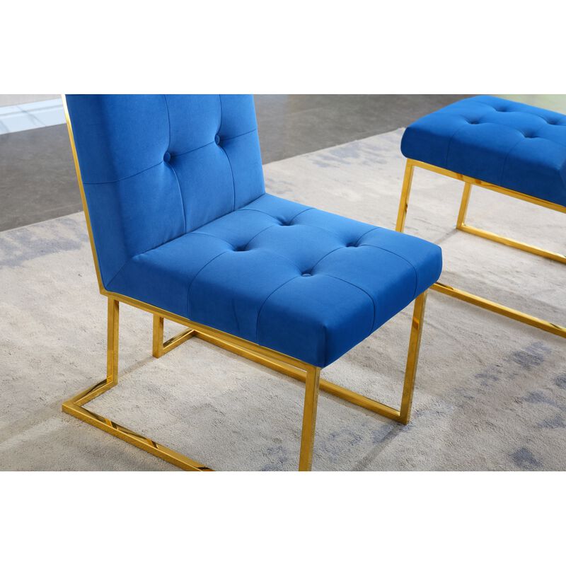 Modern Velvet Dining Chair Set Of 2, Tufted Design And Gold Finish Stainless Base