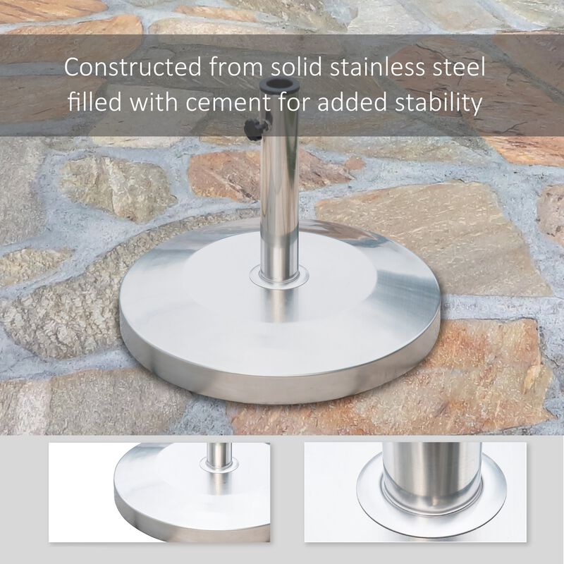 Stainless Steel Umbrella Stand: 55lb Round Base with Heavy Cement Bottom, Mirror Finish