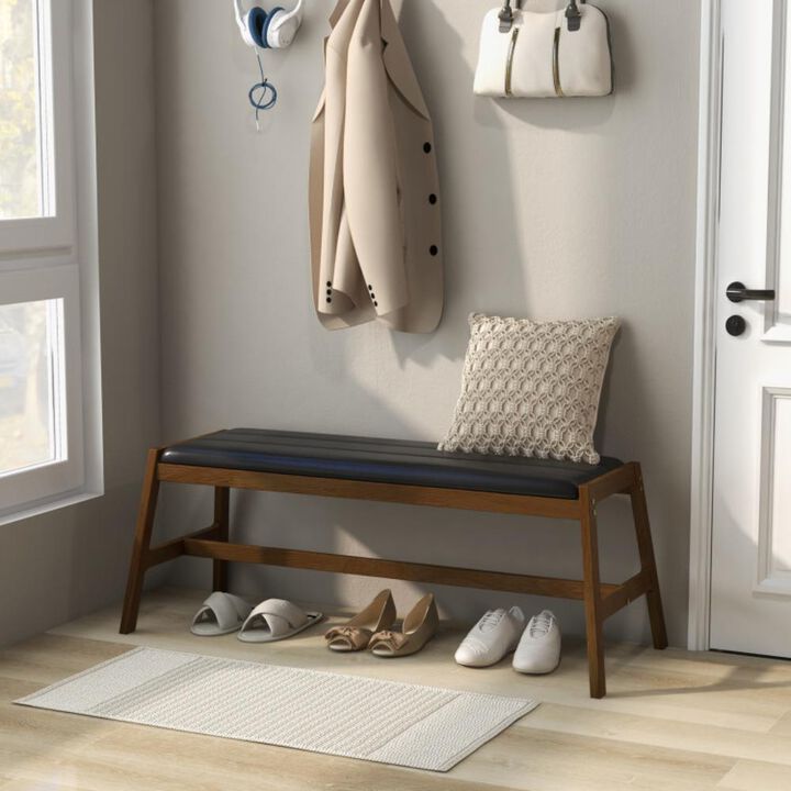 Hivvago 50 Inch Long Solid Wood Dining Bench Upholstered Table Bench with Faux Leather Padded Seat