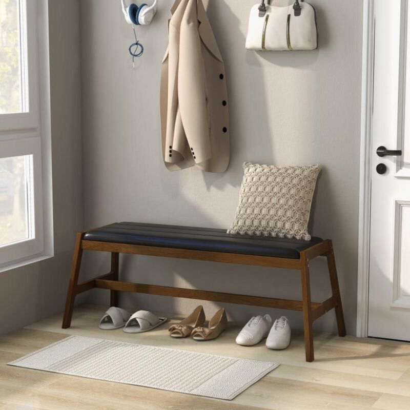 Hivvago 50 Inch Long Solid Wood Dining Bench Upholstered Table Bench with Faux Leather Padded Seat