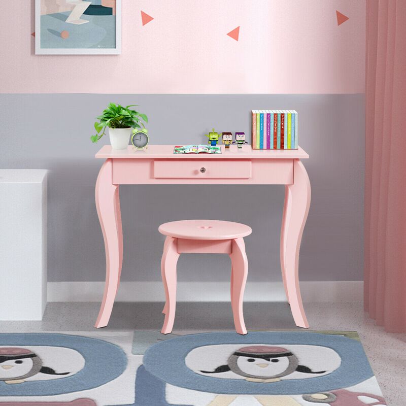 Kids Princess Makeup Dressing Play Table Set with Mirror