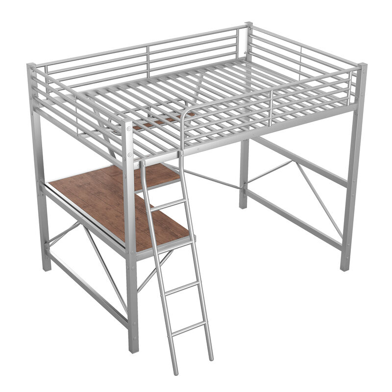 Merax Metal Frame Loft Bed with Desk and Shelf