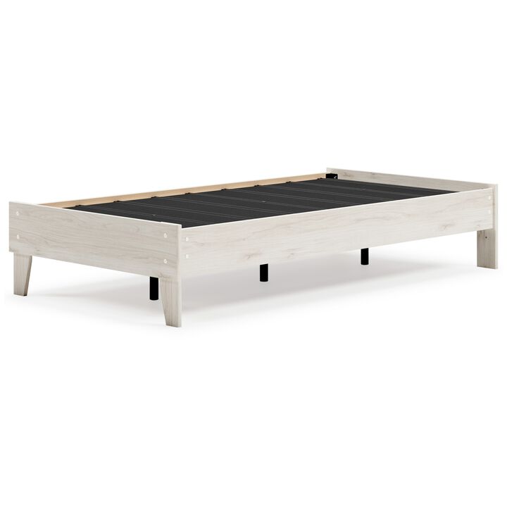 Wooden Twin Platform Bed with Grains, Off White - Benzara