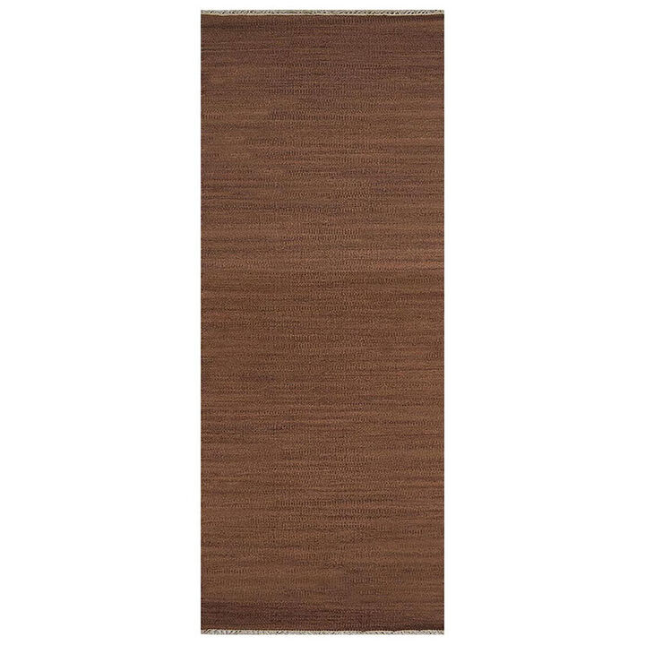 RUGSOTIC CARPETS HAND WOVEN FLAT WEAVE KILIM WOOL ECO-FRIENDLY AREA RUGS - 2'6"x8', Runner Shape, Light Brown Color, Solid Plain Design, Low Pile  Handmade Rugs for Living Room, Bed Room (D00111)
