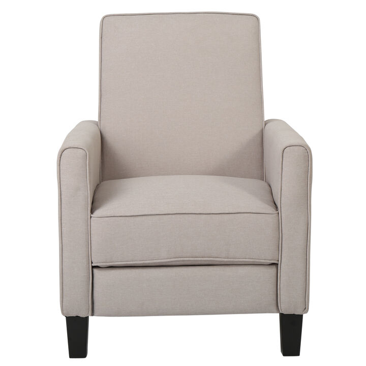 Zuca Pushback Recliner Chair, Black Wood, Premium Padded Beige Polyester - Benzara