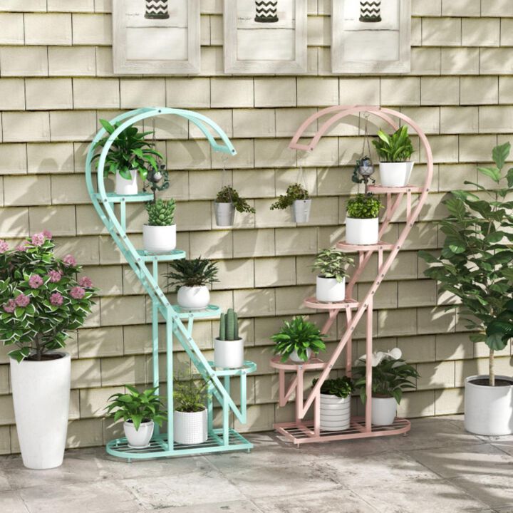 Hivvago 5 Tier Metal Plant Stand with Hanging Hook for Multiple Plants