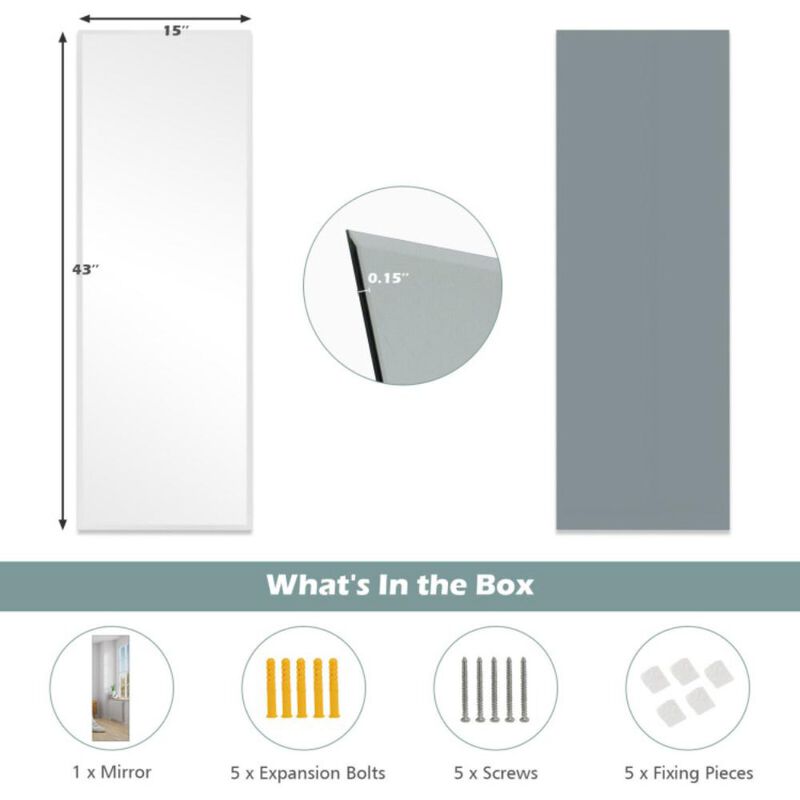 Hivvago 43 x 15 Inch Wall Mounted Frameless Full Length Mirror