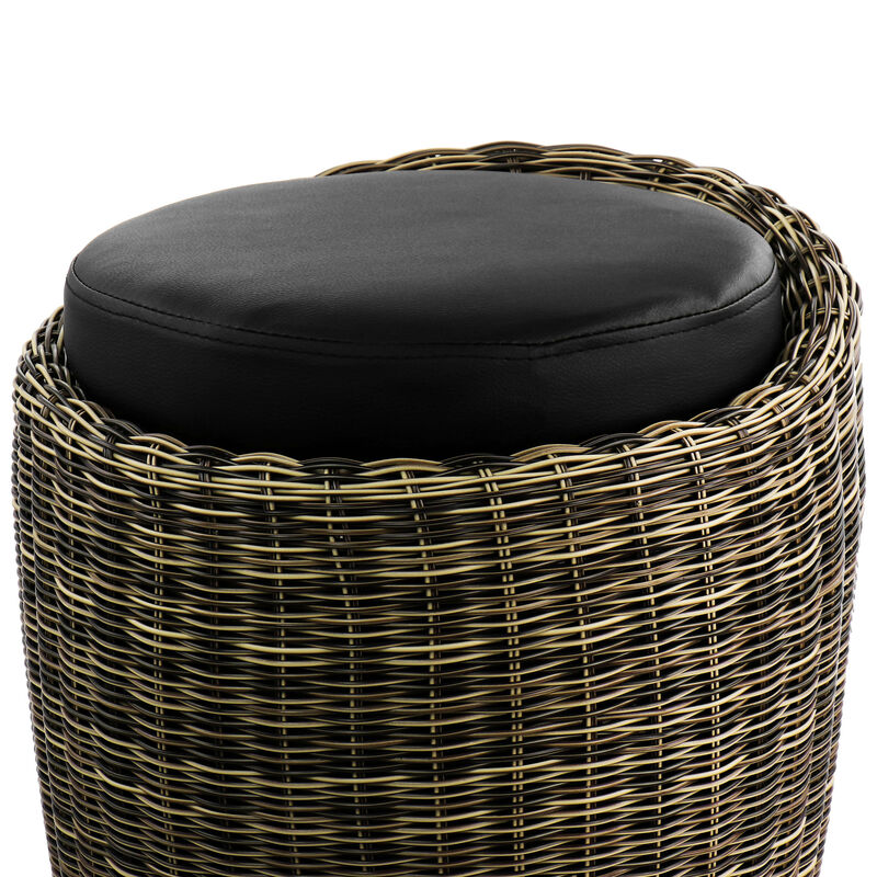 Elama 1 Piece Wicker Outdoor Ottoman Chair in Brown and Black