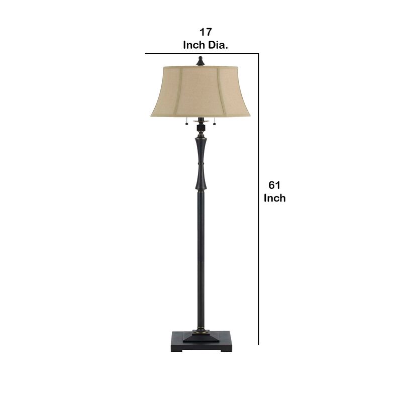 Metal Body Floor Lamp with Fabric Tapered Bell Shade, Black and Beige-Benzara