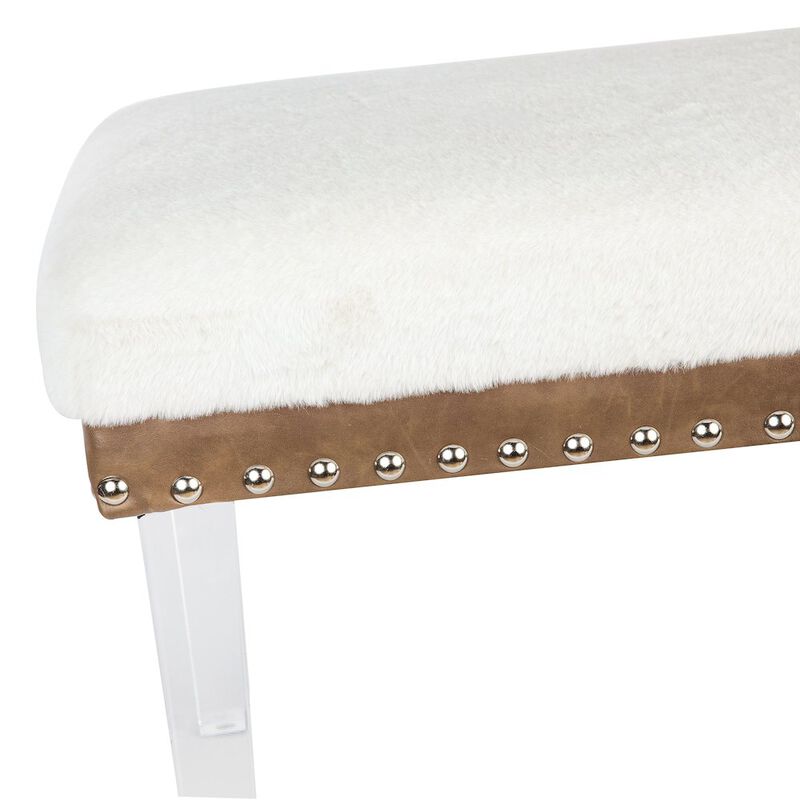 Jofran Brianna Modern Luxury Faux Fur Upholstered Bench with Clear Acrylic Legs