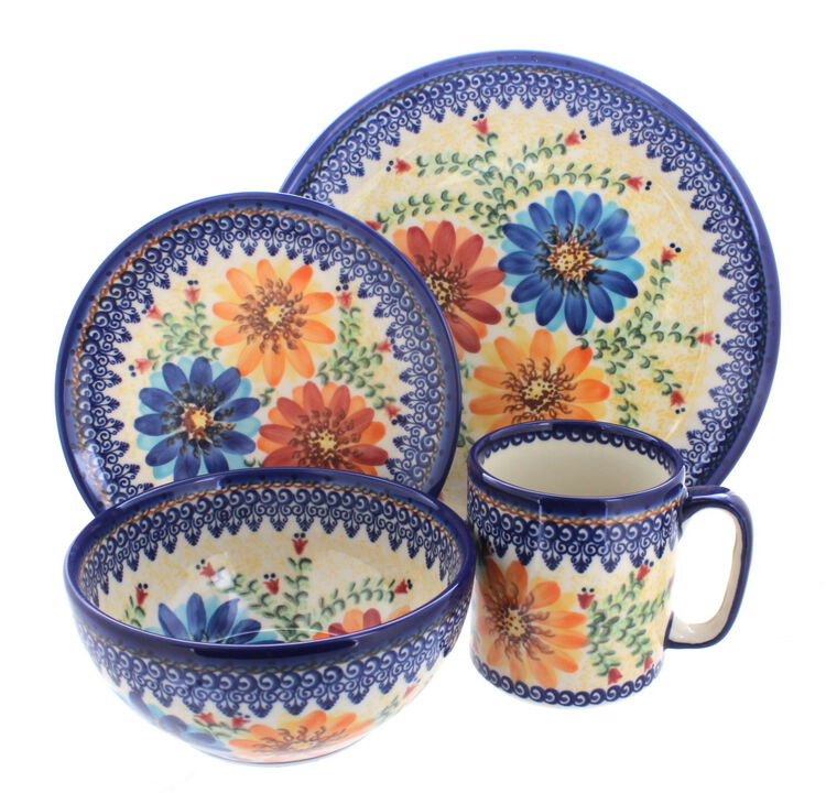 Blue Rose Polish Pottery Fairy Meadow 16 Piece Dinner Set