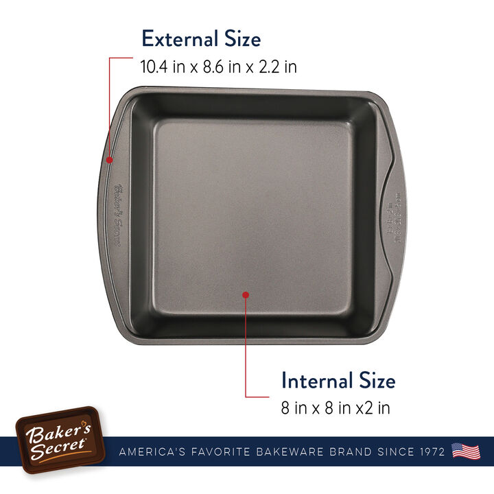 Baker's Secret 11" Square Pan, Non-stick Cake Pan, Dark Gray Classic Line, Baking Essentials