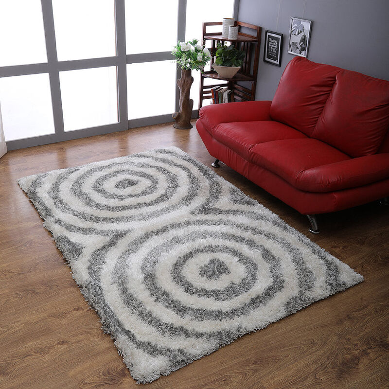 RUGSOTIC CARPETS HAND TUFTED SHAG POLYESTER ECO-FRIENDLY AREA RUGS  - 4'x6', Rectangle, Gray White, Geometric Modern Design, High Pile Thick Handmade Anti Skid Rugs for Living Room K00080
