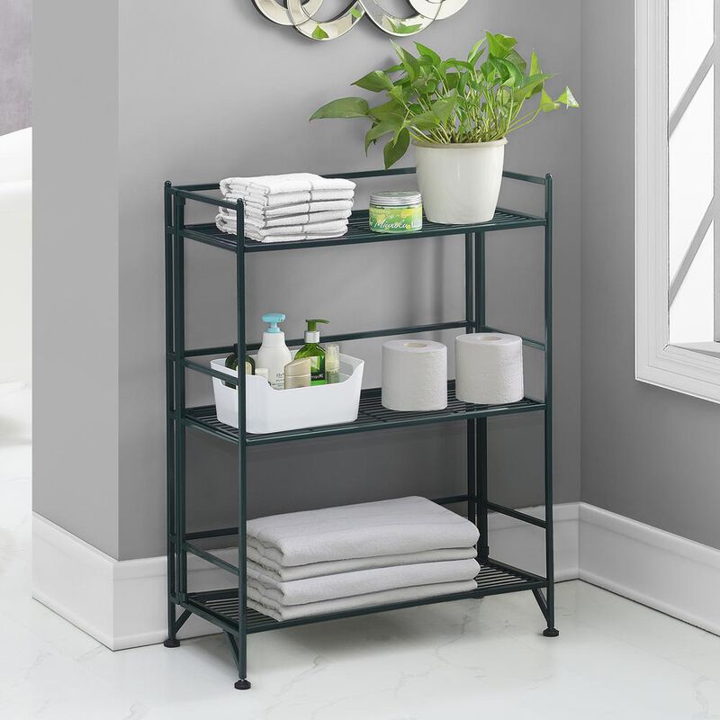 Convenience Concepts Xtra Storage 3 Tier Wide Folding Metal Shelf, Green