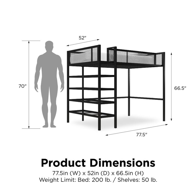 Bloom Storage Loft Bed with Bookcase