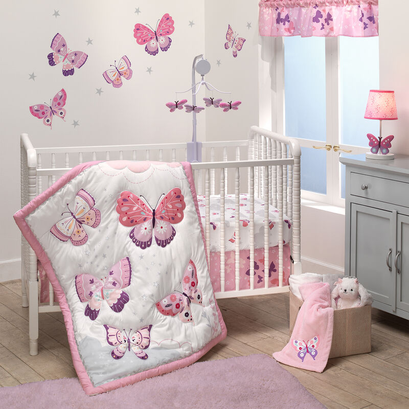 Bedtime Originals Butterfly Kisses Pink/Purple 3-Piece Baby Crib Bedding Set