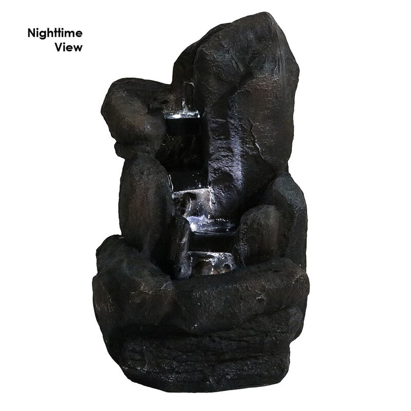 Sunnydaze Polyresin Rock Falls Solar Water Fountain with Battery - 22 in