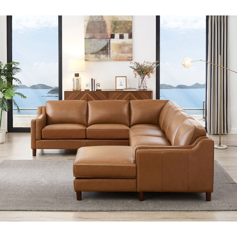 Bella Top Grain Leather U-Shaped Sectional with Right Chaise