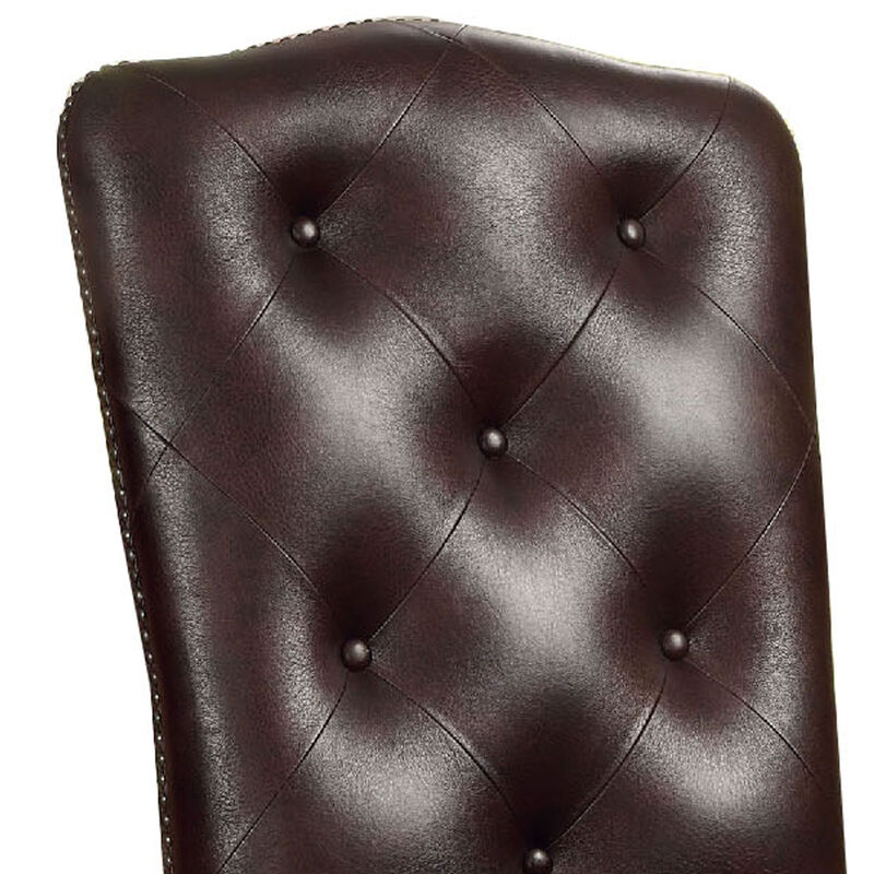 Bellagio Traditional Side Chair With Leather Upholstery, Set Of 2-Benzara