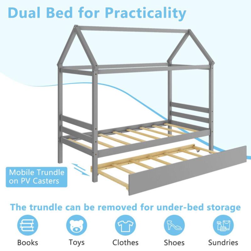Hivvago Kids Platform Bed Frame with Roof for Bedroom