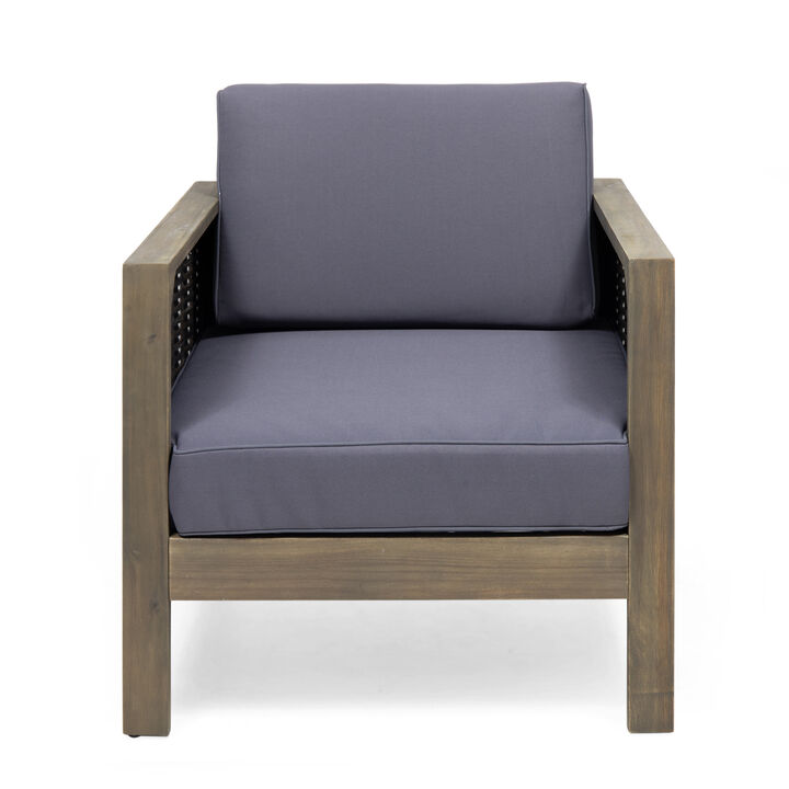 Merax Outdoor Acacia Wood Club Chair with Wicker Accents