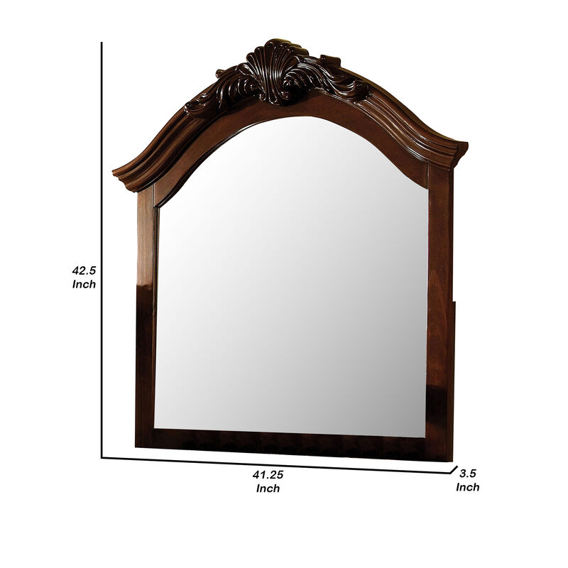 Velda II Baroque Style Mirror In Brown Cherry Finish-Benzara