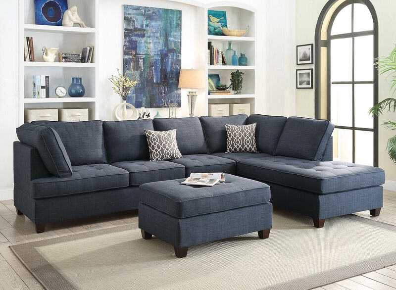 2pc Reversible Chaise Dorris Fabric Sectional Sofa Set Living Room Furniture Couch