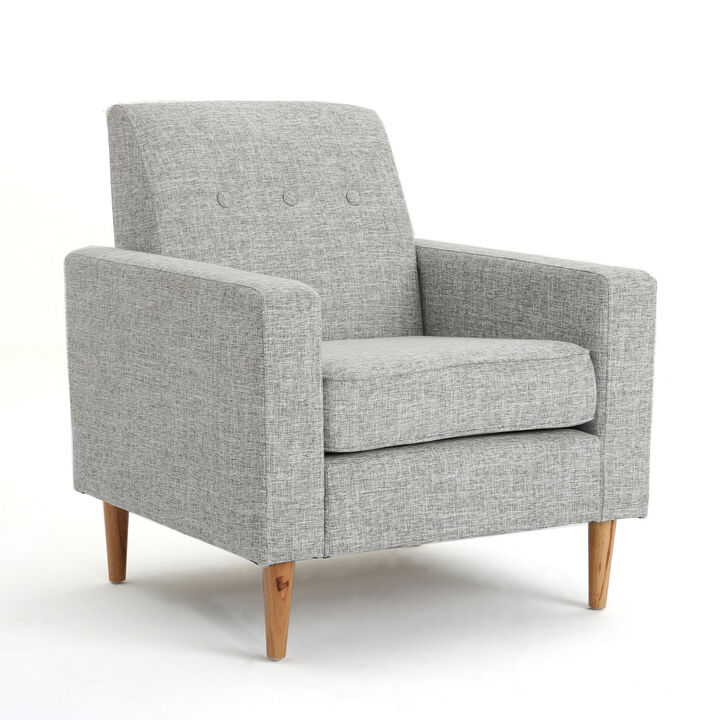 Accent Club Chair, Modern Light Gray Padded Seat, Angled Legs, Rubberwood