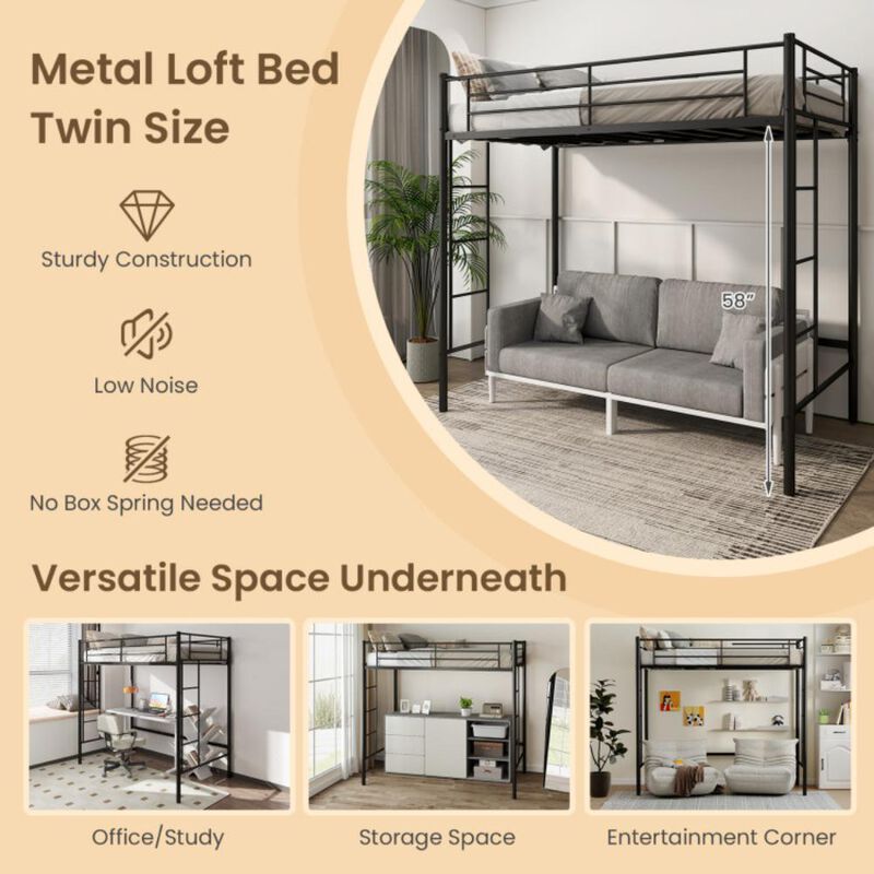 Hivvago Twin Loft Bed Frame with 2 Ladders Full-length Guardrail