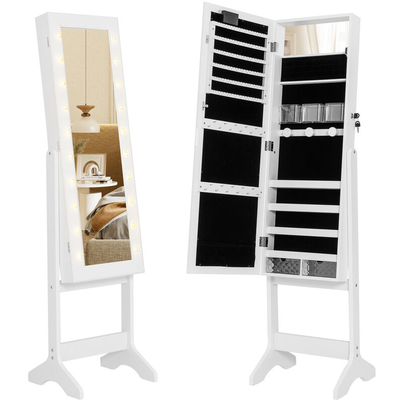Mirror Jewelry Cabinet with 20 LED Warm Lights and 4 Adjustable Tilt Angles