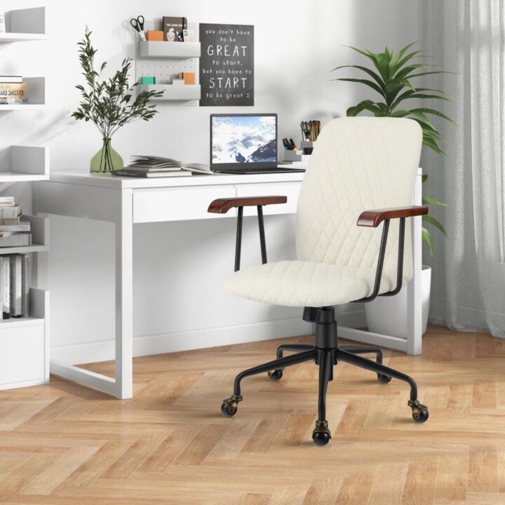Hivvago Velvet Home Office Chair with Wooden Armrest